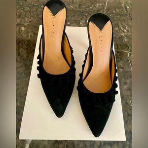 Leith black suede mules with butterfly hem